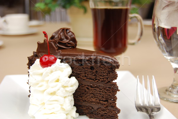 Stock foto: Schokoladenkuchen · Kaffee · Restaurant · Tabelle · Essen · Obst