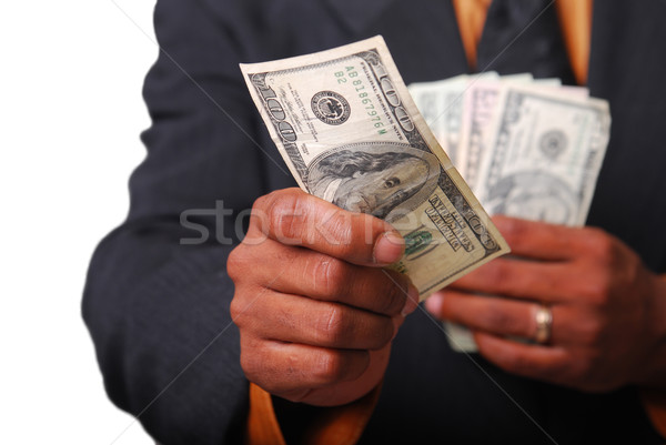 Mężczyzna ręce amerykański waluta ustawy Zdjęcia stock © elvinstar