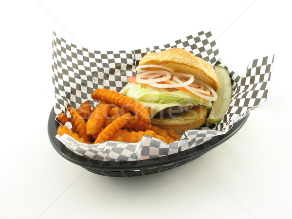 用餐者 風格 漢堡 紅薯 薯條 籃 商業照片 © elvinstar