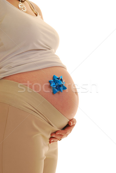 Ciąży kobieta w ciąży profil niebieski łuk brzuch Zdjęcia stock © elvinstar