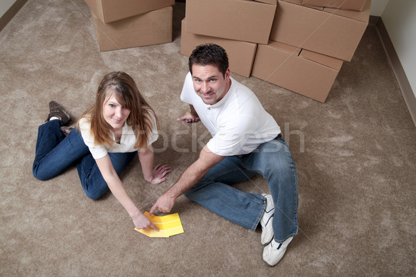 Foto stock: Pronto · pintar · atraente · casal · piso