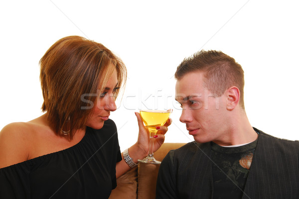 зрительный контакт пару глядя женщину семьи вино Сток-фото © elvinstar