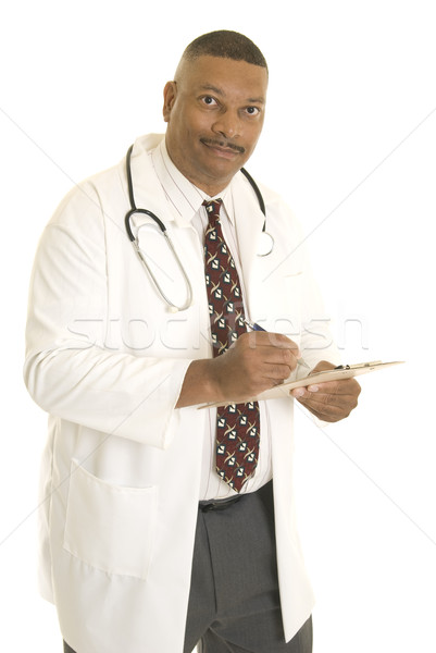Сток-фото: афроамериканец · врач · мужской · доктор · буфер · обмена · улыбаясь