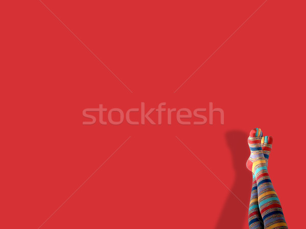 Lábujj zokni láb visel piros fal Stock fotó © elvinstar
