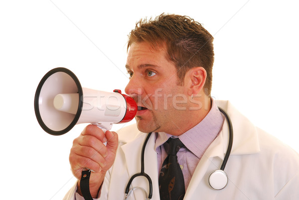 Arzt Megaphon isoliert weiß medizinischen sprechen Stock foto © elvinstar