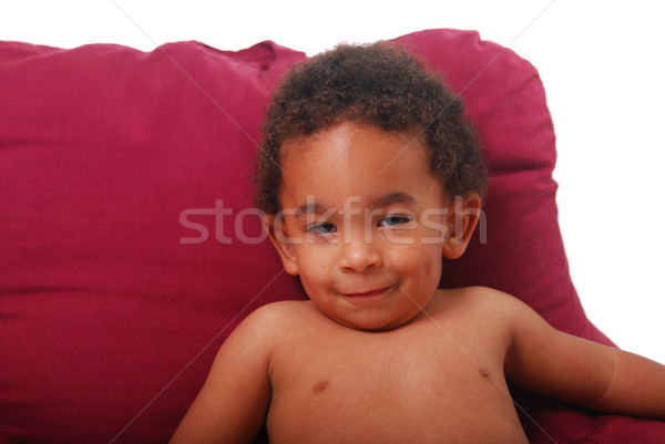 Baba fiú dől párna szemek fekete Stock fotó © elvinstar