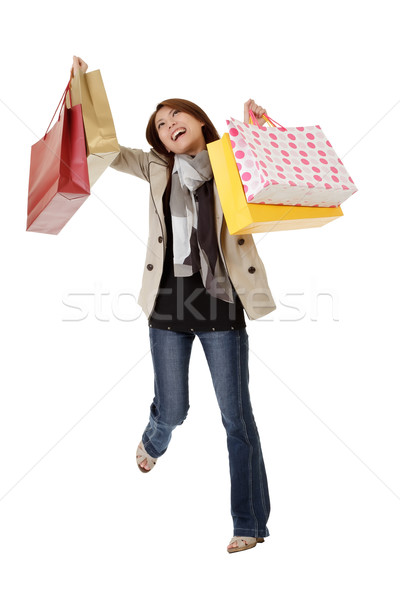 Foto stock: Feliz · compras · mulher · emocionante · sacos