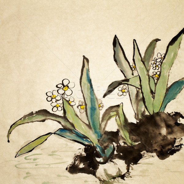 Zdjęcia stock: Chińczyk · kwiat · malarstwo · tradycyjny · sztuki · kolor