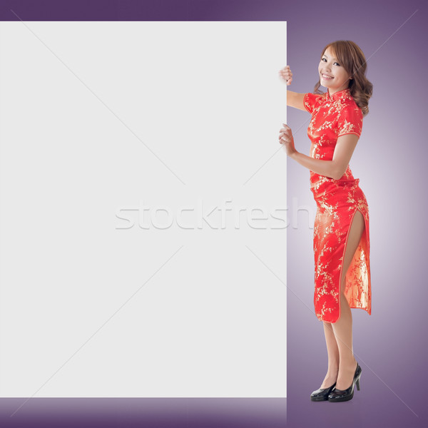 Chinese woman hold blank board Stock photo © elwynn