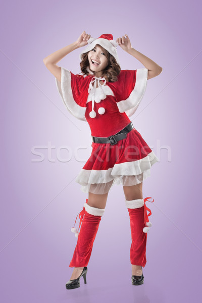 Stock fotó: Vonzó · karácsony · hölgy · ázsiai · nő · teljes · alakos
