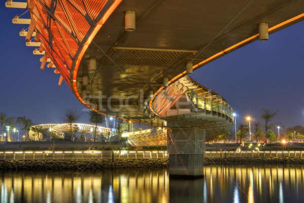 Renk modern köprü nehir gece karanlık Stok fotoğraf © elwynn