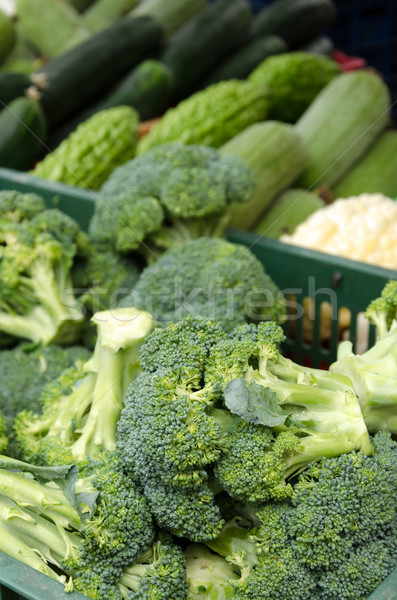 Bunch of broccoli cabbages on boxes Stock photo © elwynn