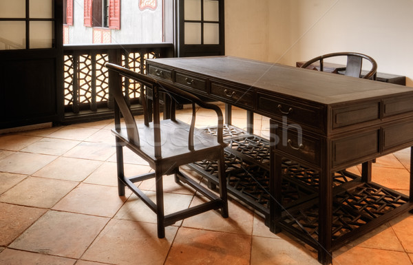 Kínai épület belső régi ház fa asztal szék Stock fotó © elwynn
