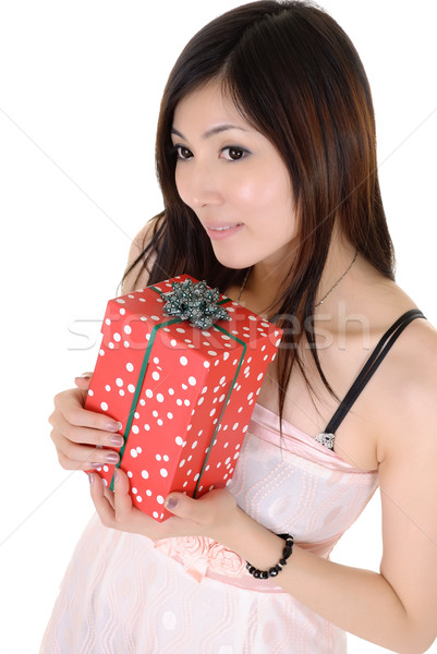 Beautiful woman holding gift box Stock photo © elwynn