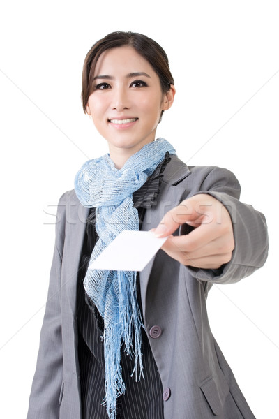 Asian business woman hold a blank business card Stock photo © elwynn
