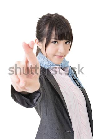 Asian business woman cross fingers Stock photo © elwynn