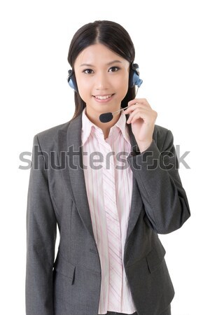 ázsiai titkárnő közelkép portré fehér telefon Stock fotó © elwynn