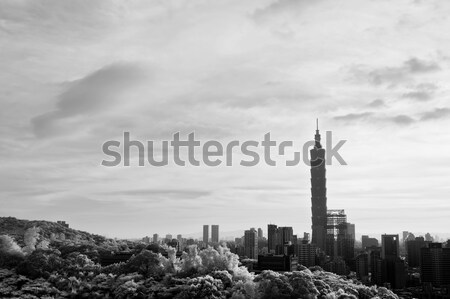 Cityscape 101 grattacielo drammatico nubi infrarossi Foto d'archivio © elwynn