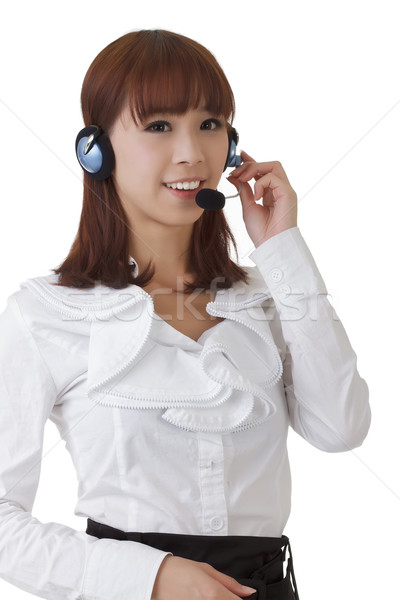Zdjęcia stock: Dość · asian · sekretarz · słuchawek · biały · kobieta