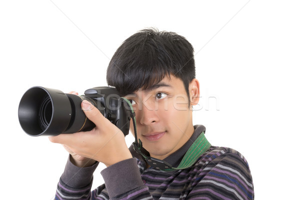 Jungen Amateur Fotografen asian halten Kamera Stock foto © elwynn