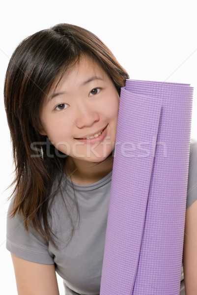 Yogamat sport meisje glimlach witte gezicht Stockfoto © elwynn