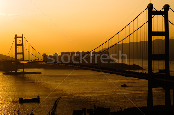 Sunset of Tsing Ma Bridge in Hong Kong Stock photo © elwynn