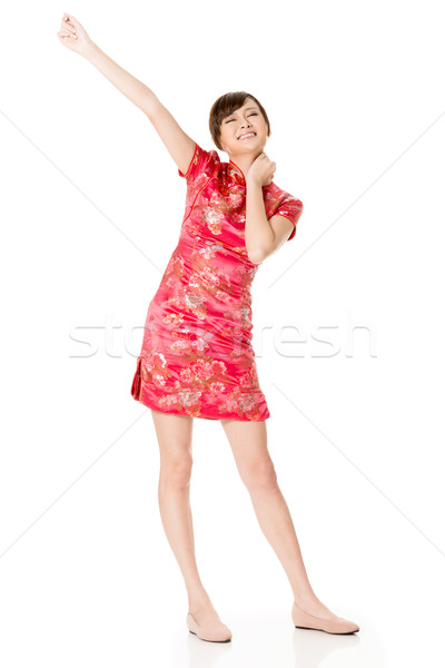 Mosolyog kínai nő mosolyog nő ruha hagyományos Stock fotó © elwynn