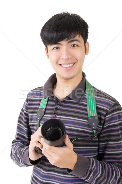 Młodych amator fotograf asian utrzymać kamery Zdjęcia stock © elwynn