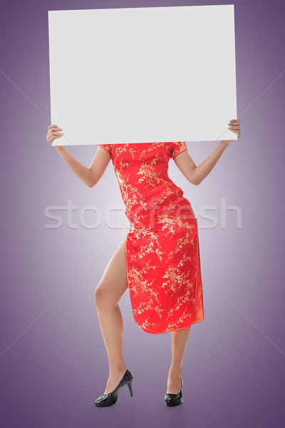 Chinese woman hold blank board Stock photo © elwynn