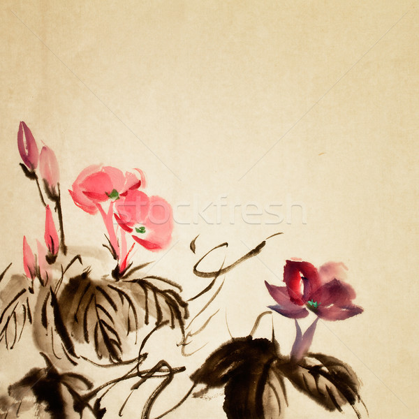Kínai virág festmény hagyományos művészet szín Stock fotó © elwynn