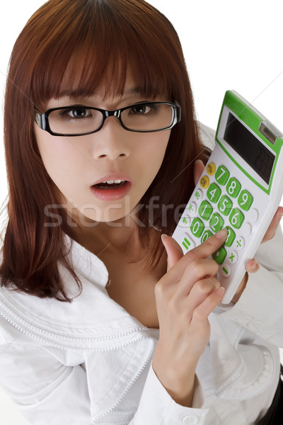 ázsiai titkárnő gyönyörű számológép közelkép portré Stock fotó © elwynn