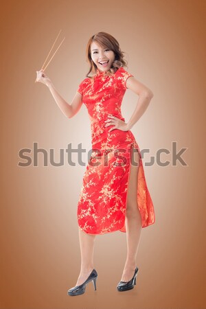 Kínai nő mosolyog nő ruha hagyományos új év Stock fotó © elwynn