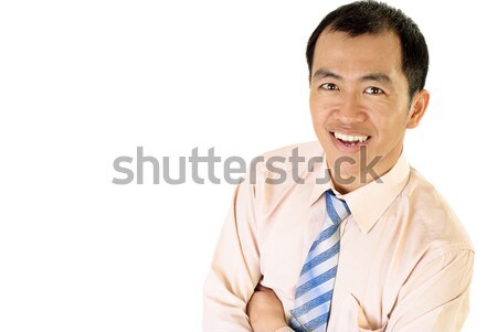 Foto stock: Feliz · asiático · empresário · sorrir · retrato · branco