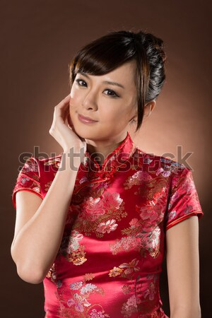 Foto stock: Sexy · chino · mujer · vestido · tradicional · primer · plano