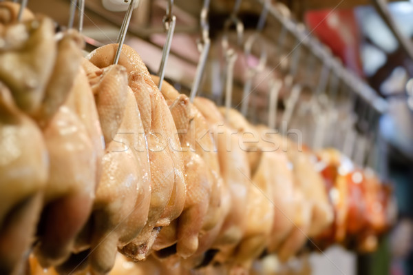 Tyúk nyers hús akasztás piactér étel Stock fotó © elwynn