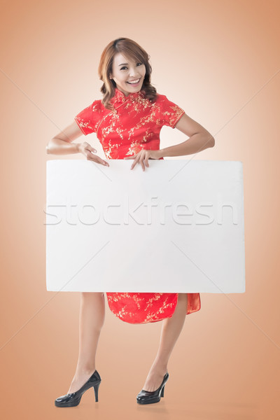 Chinese woman hold blank board Stock photo © elwynn