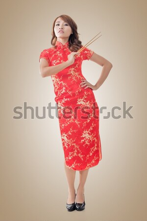 Kínai nő mosolyog nő ruha hagyományos új év Stock fotó © elwynn