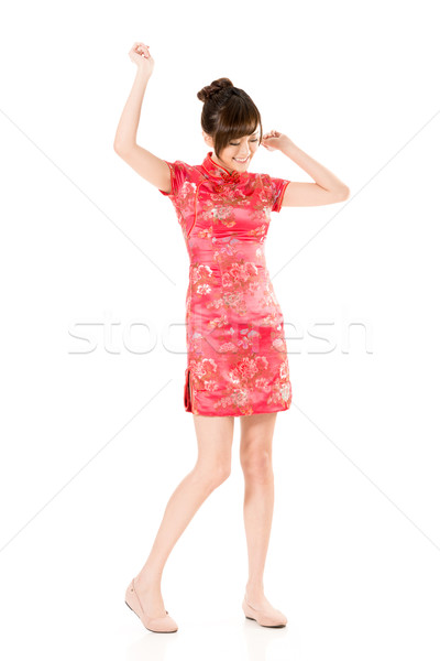 Uśmiechnięty chińczyk uśmiechnięta kobieta kobieta sukienka tradycyjny Zdjęcia stock © elwynn
