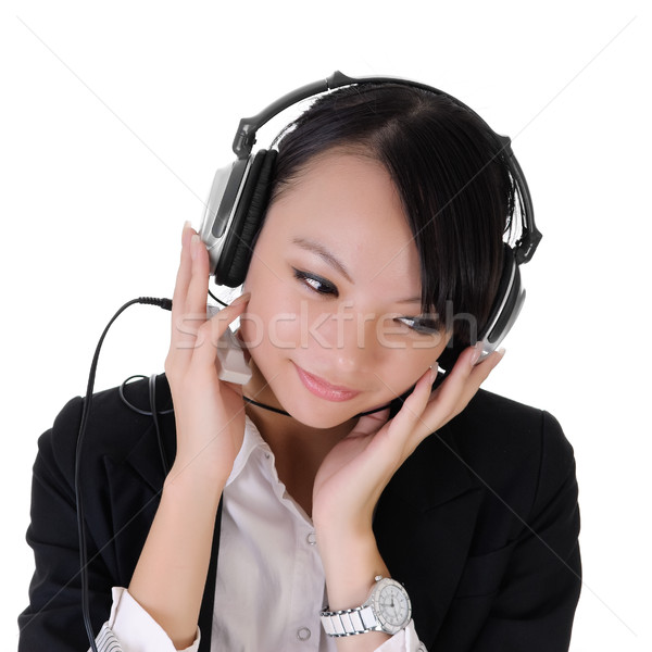 üzlet hölgy hallgat zene közelkép portré Stock fotó © elwynn