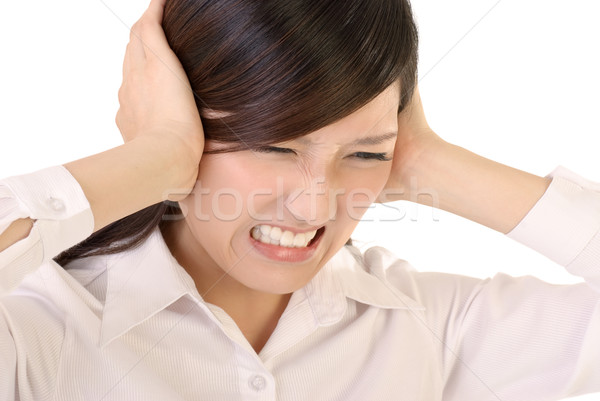 Foto d'archivio: Stress · imprenditrice · primo · piano · immagine · bianco · donna