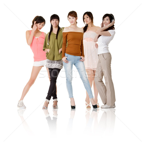 Stockfoto: Groep · asian · vrouwen · geïsoleerd · witte · meisje