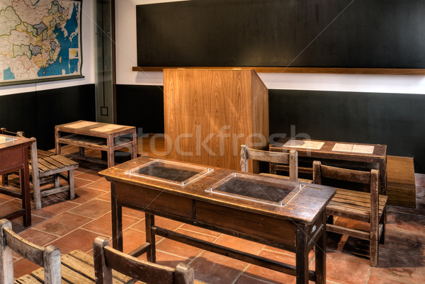 Oude klas lege houten stoel bureau school Stockfoto © elwynn