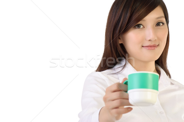 Mujer de negocios ocio café sonriendo primer plano Foto stock © elwynn