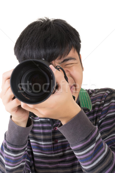 Młodych amator fotograf asian utrzymać kamery Zdjęcia stock © elwynn