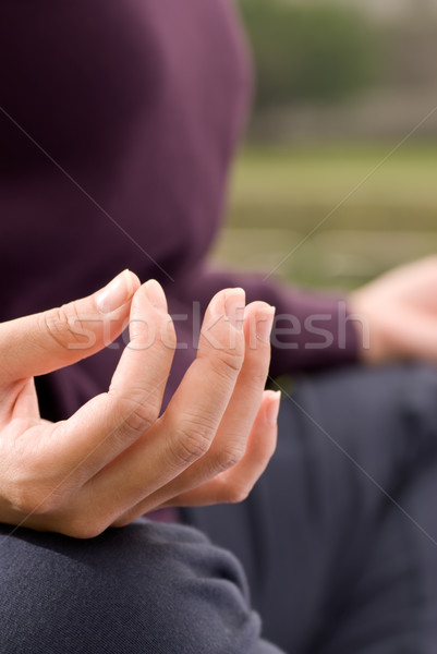Yoga lotus vrouw hand outdoor Stockfoto © elwynn