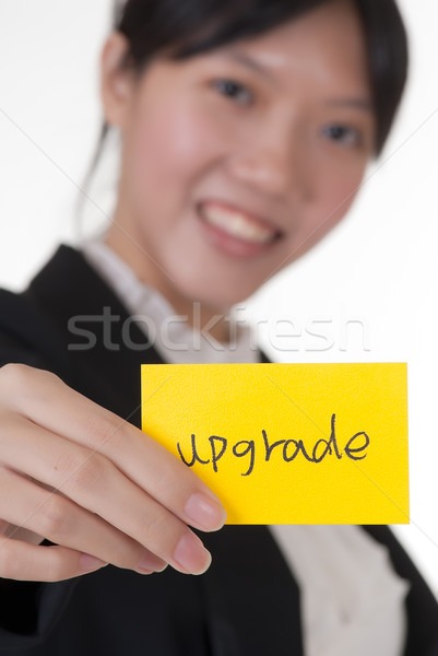 Upgrade Visitenkarte halten asian Geschäftsfrau Frau Stock foto © elwynn