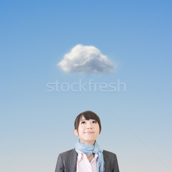 Asian business woman looking up on cloud Stock photo © elwynn