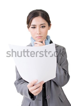 Stock photo: Asian business woman holding file document paper