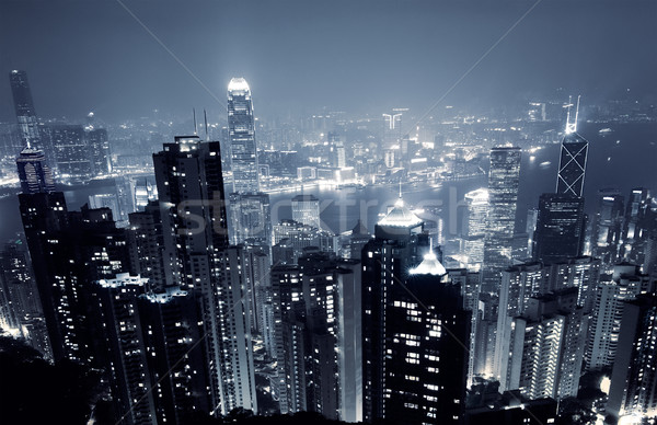 Modern zgârie-nori noapte Hong Kong Asia albastru Imagine de stoc © elwynn
