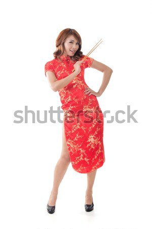 женщина улыбается китайский женщину платье традиционный Новый год Сток-фото © elwynn